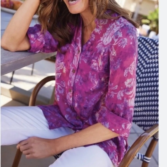 Soft Surrounding Pink Floral Tie Dye Big Island Shirt - Picture 2 of 10